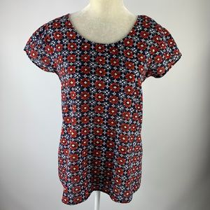 Japna Medium Blouse Blue Red White Floral Back Zip